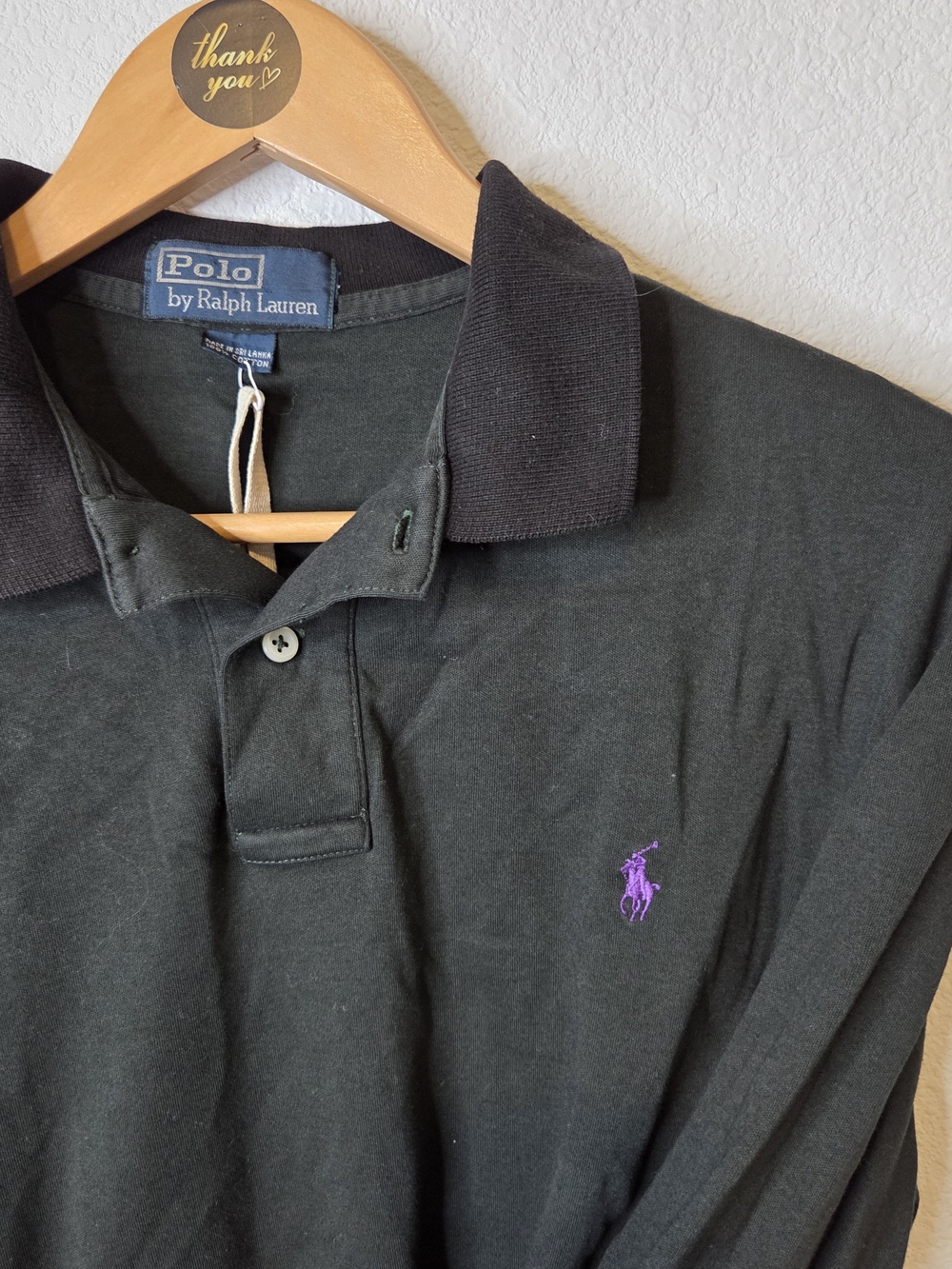 Ralph Lauren Men’s Black Long-Sleeve Polo with Purple Pony Size L Urban Renewal